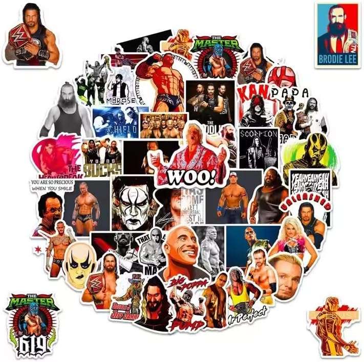 50pc Pro Wrestling Sticker Pack - Retro & Modern Vinyl Decals - Waterproof