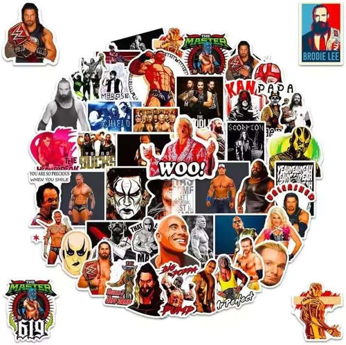 50pc Pro Wrestling Sticker Pack - Retro & Modern Vinyl Decals - Waterproof