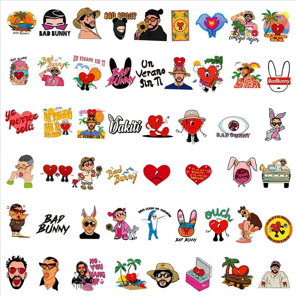 50pc Bad Bunny Sticker Pack - Waterproof Vinyl Decals for Laptops & Water Bottles