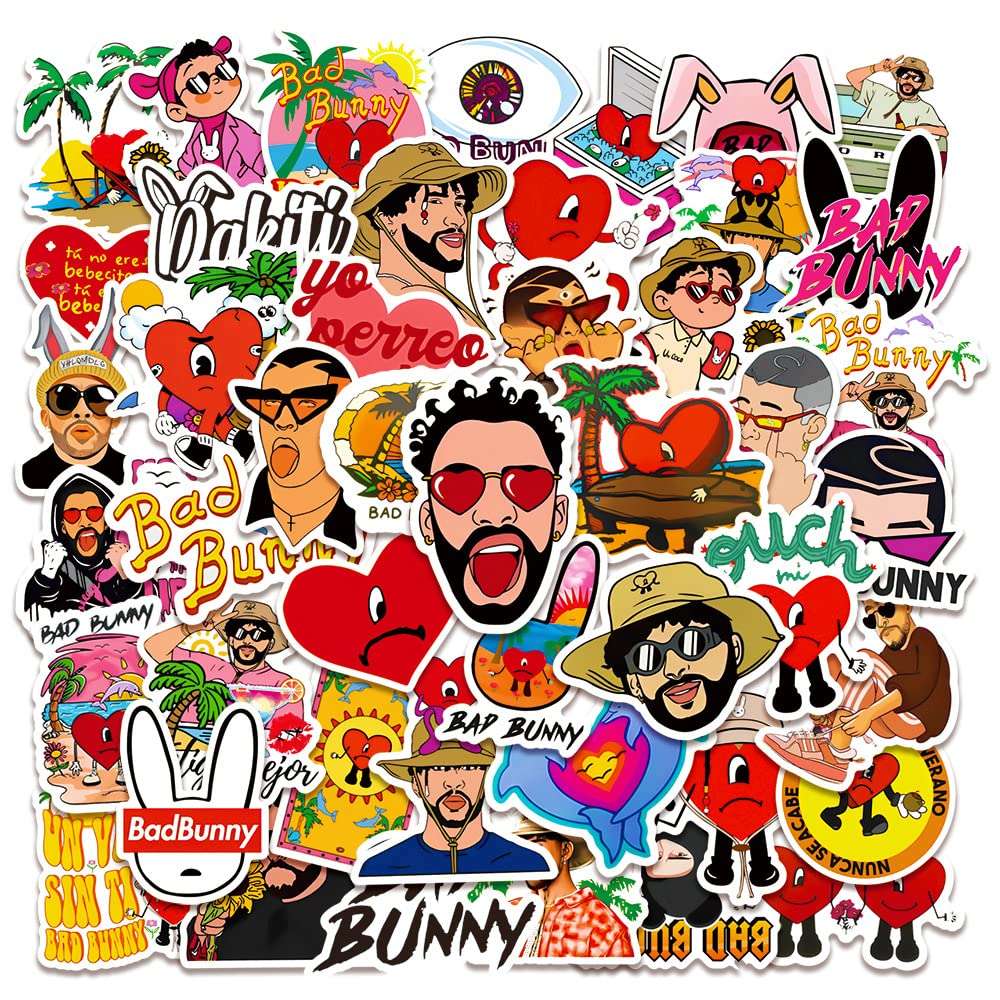 50pc Bad Bunny Sticker Pack - Waterproof Vinyl Decals for Laptops & Water Bottles