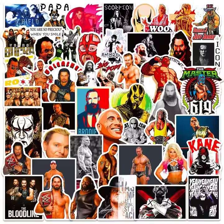 50pc Pro Wrestling Sticker Pack - Retro & Modern Vinyl Decals - Waterproof